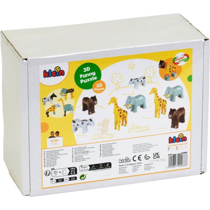 Magnetic Animals - KLEIN - 0066 - 8 Large Funny Animals Puzzle, Closed Box - 32 Pieces - From 12 Months