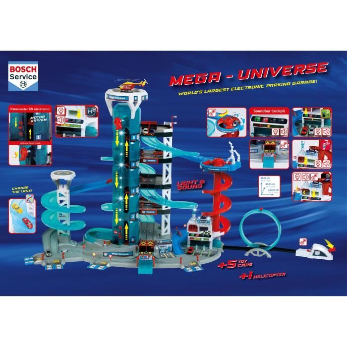Garage toy - KLEIN - Bosch Car Service Mega Universe Garage - Includes various play elements and 5 vehicles.