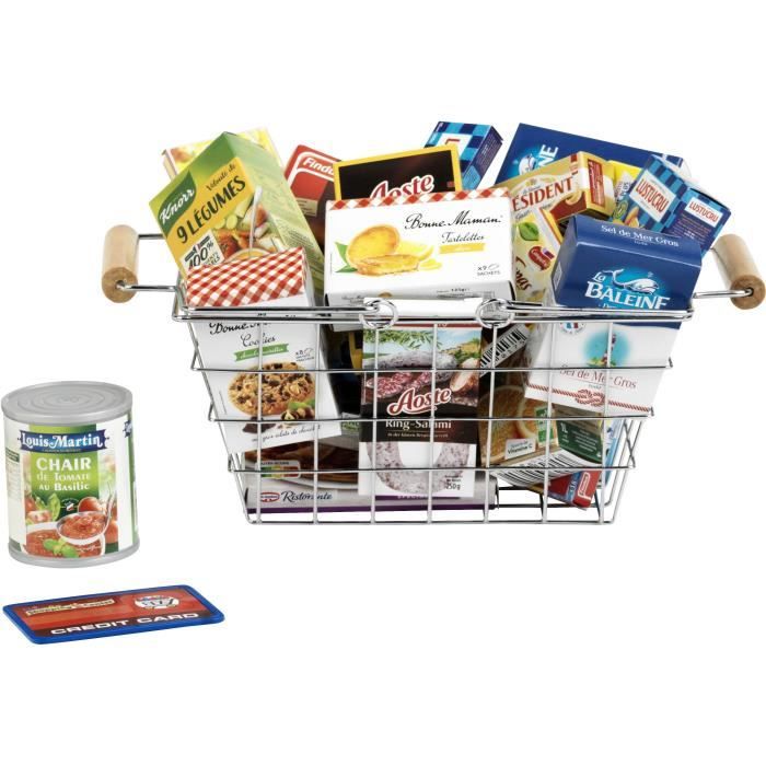 Grocery store toy - KLEIN - Metal shopping basket filled with boxes - Filled with pretend food boxes.