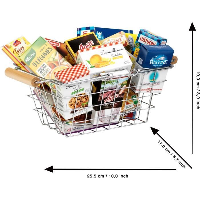 Grocery store toy - KLEIN - Metal shopping basket filled with boxes - Filled with pretend food boxes.