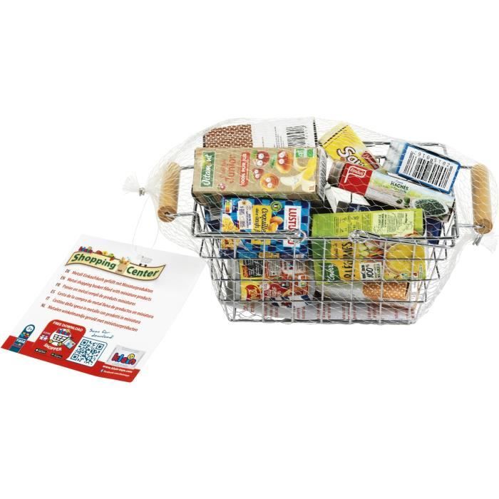 Grocery store toy - KLEIN - Metal shopping basket filled with boxes - Filled with pretend food boxes.