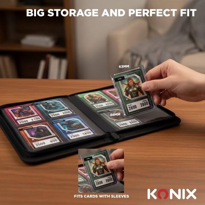 Premium Mini Album for 160 Collectible Cards - Konix - 4 Sleeves, 63 x 88 mm - Magic: The Gathering, Pokémon, Yu-Gi-Oh! - Black