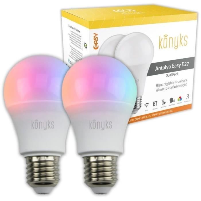 2 LED bulbs - KONYKS - Antalya Easy E27 Dual Pack - Wifi + Bt - 11 W - Colors + White - Alexa / Google Home compatible