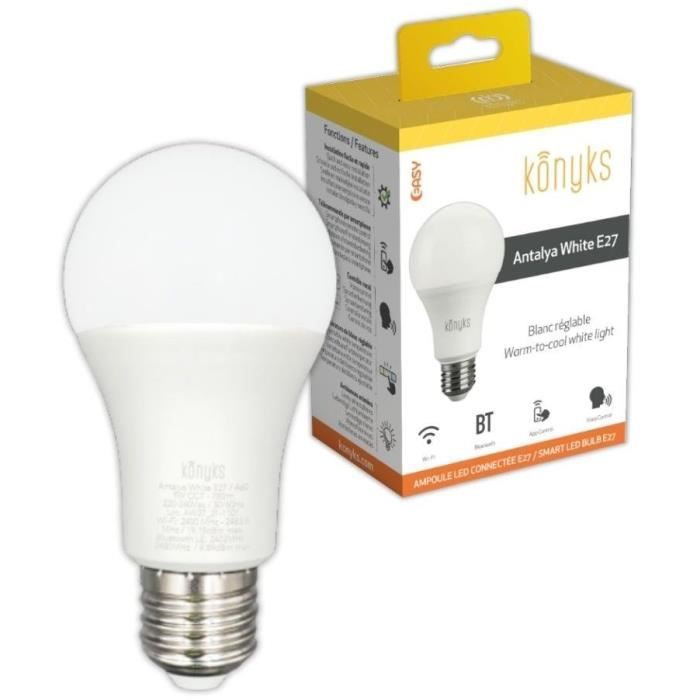 LED Bulb WiFI + BT, 780 Lumens, 9W, Adjustable White - Konyks Antalya White E27