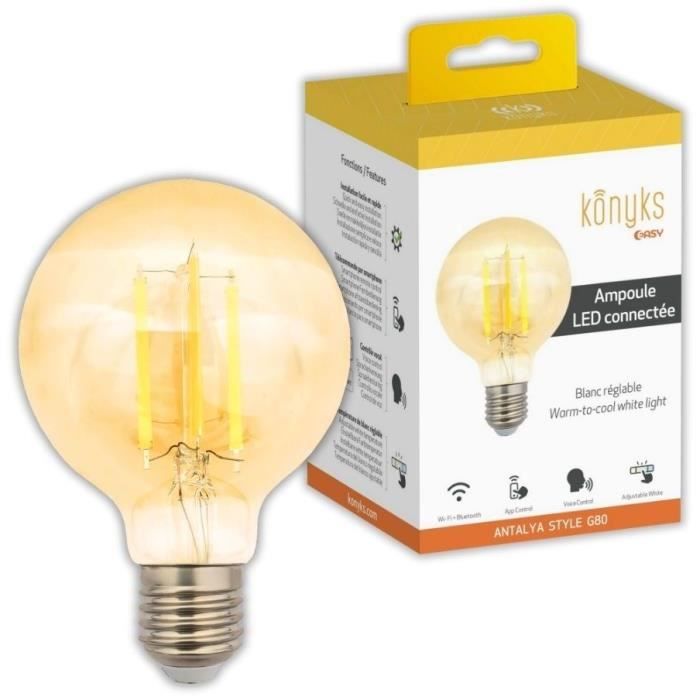 Wi-Fi + BT Bulb, Adjustable White, E27, 7W - Konyks Antalya Style G80-E27