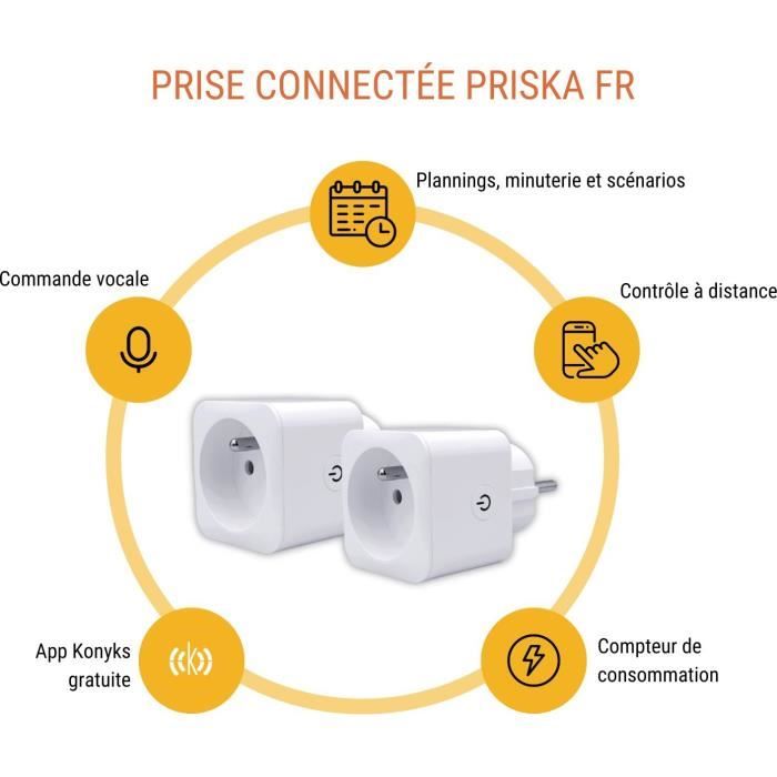 Set of 2 Wi-Fi + BT connected sockets - KONYKS - Priska FR Dual Pack - 16 A - With consumption meter
