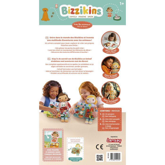 Early Learning Toy - LANSAY - BIZZIKINS - WITH ANIMALS - Educational Doll - Ages 12 months and up