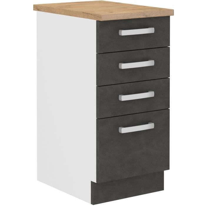 Low cabinet 4 drawers with worktop - matt gray - L 40 x D 51.6 x H 85 cm - lassen
