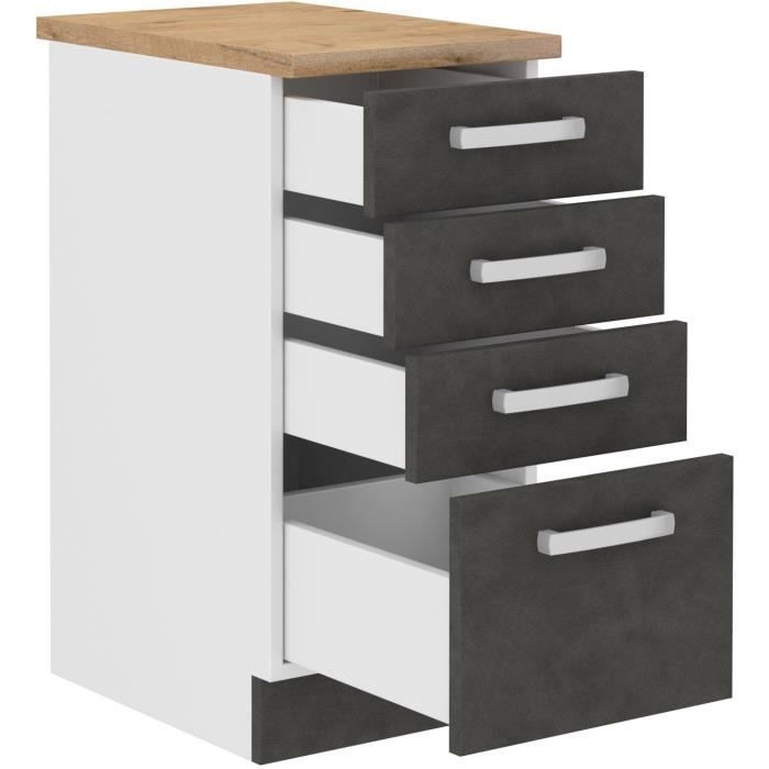 Low cabinet 4 drawers with worktop - matt gray - L 40 x D 51.6 x H 85 cm - lassen