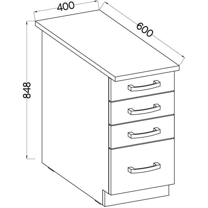 Low cabinet 4 drawers with worktop - matt gray - L 40 x D 51.6 x H 85 cm - lassen