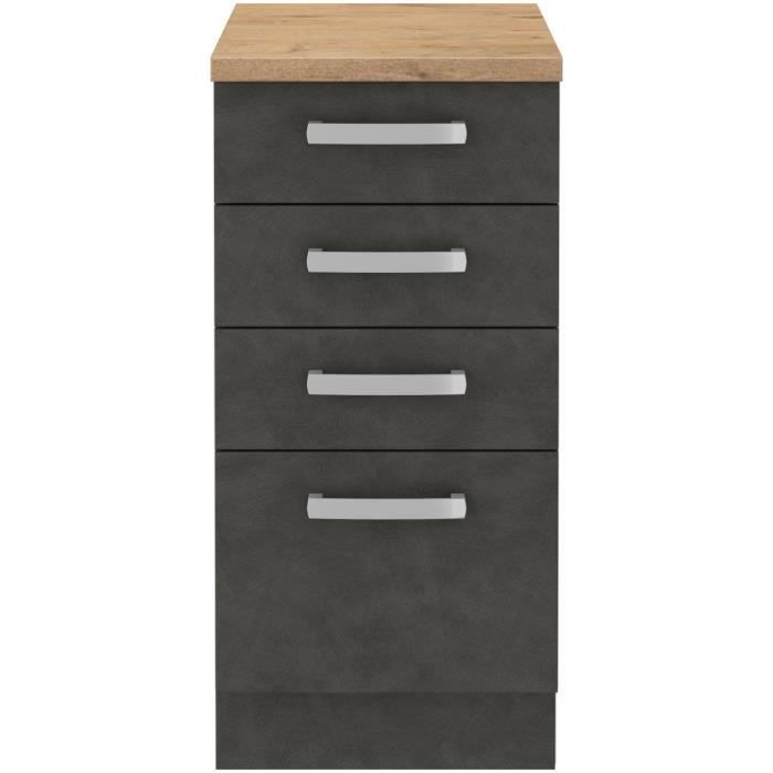 Low cabinet 4 drawers with worktop - matt gray - L 40 x D 51.6 x H 85 cm - lassen