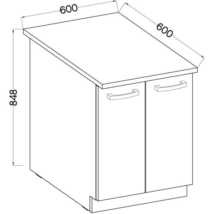 Low cabinet 2 hinged doors - matt gray - L 60 x D 51.6 x H 85 cm - lassen