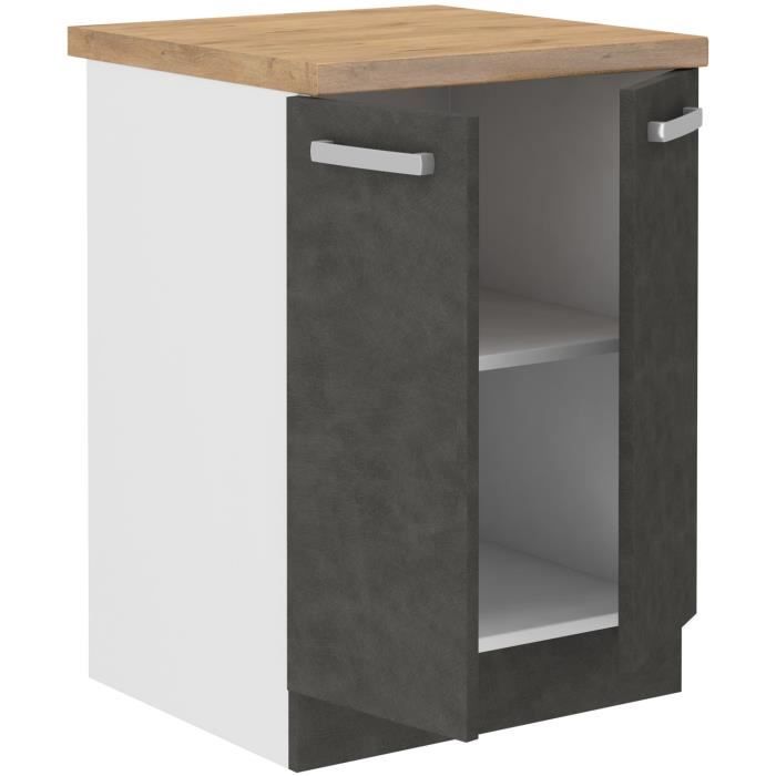 Low cabinet 2 hinged doors - matt gray - L 60 x D 51.6 x H 85 cm - lassen