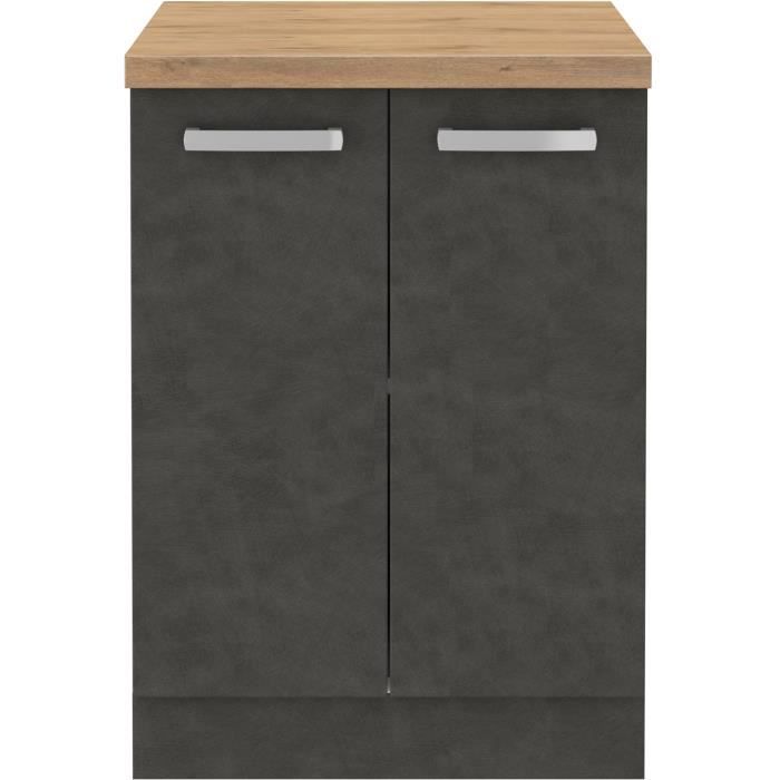 Low cabinet 2 hinged doors - matt gray - L 60 x D 51.6 x H 85 cm - lassen