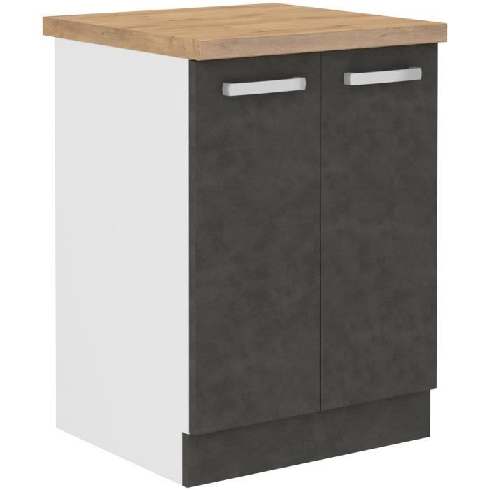Low cabinet 2 hinged doors - matt gray - L 60 x D 51.6 x H 85 cm - lassen