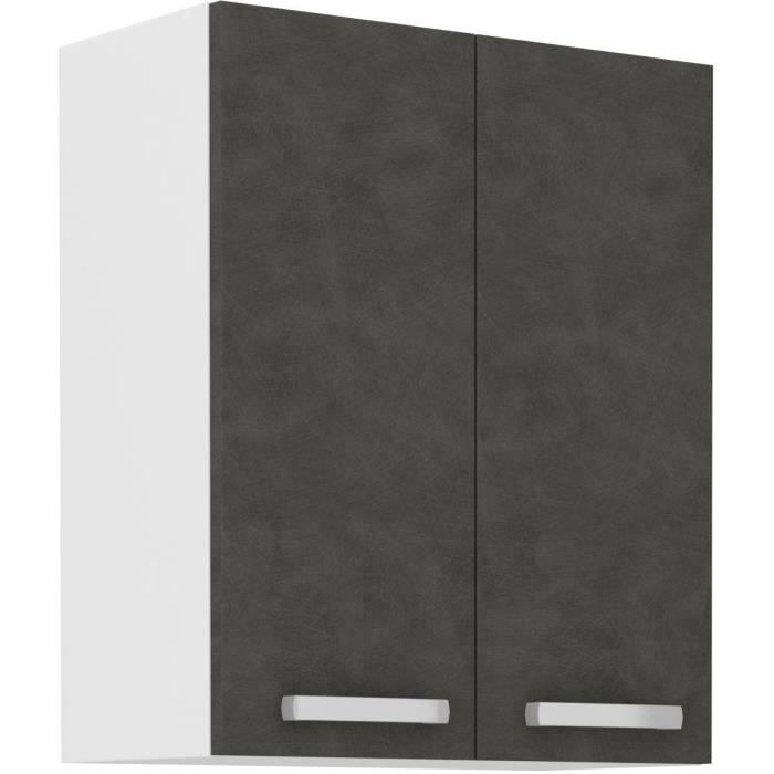 High cabinet with hinged doors - Matt gray - L 60 cm x D 31.6 x H 72 cm - LASSEN