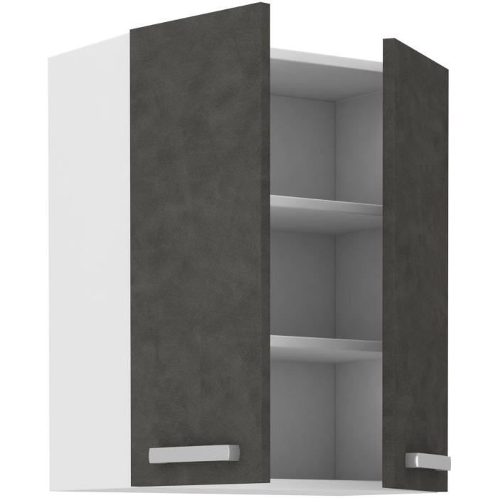 High cabinet with hinged doors - Matt gray - L 60 cm x D 31.6 x H 72 cm - LASSEN