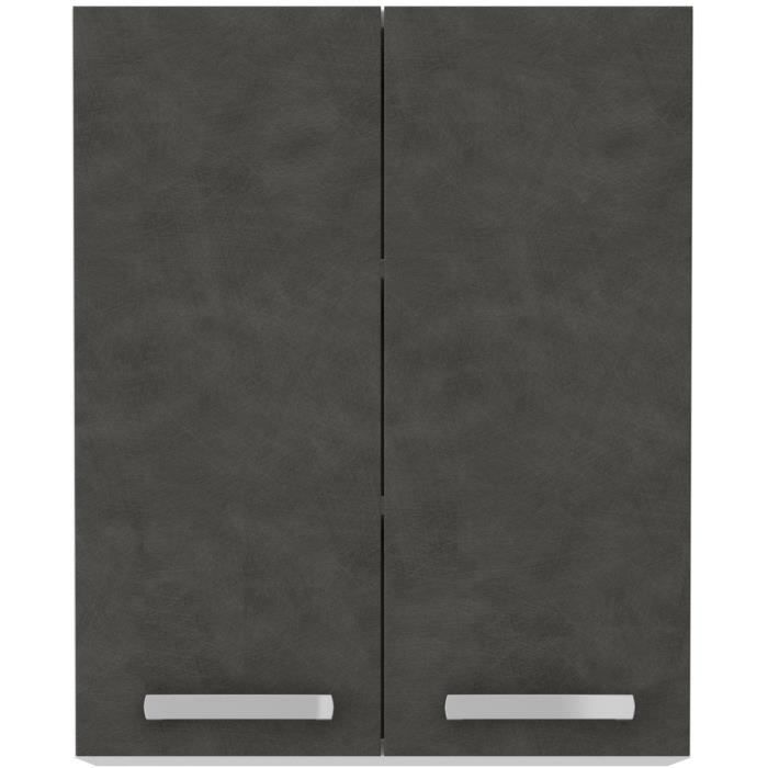 High cabinet with hinged doors - Matt gray - L 60 cm x D 31.6 x H 72 cm - LASSEN