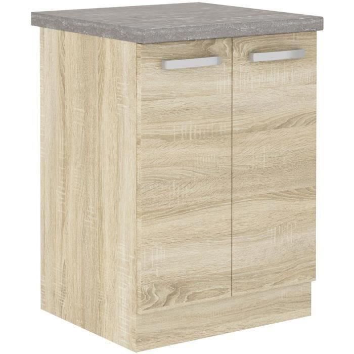 Low cabinet 2 hinged doors - Sonoma chene decor - L 60 x D 51.6 x H 85 cm - lassen