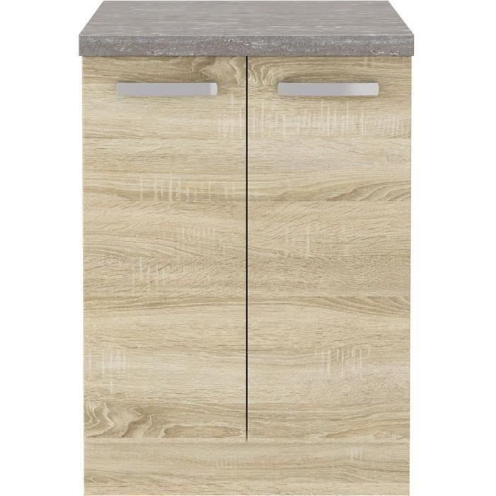 Low cabinet 2 hinged doors - Sonoma chene decor - L 60 x D 51.6 x H 85 cm - lassen