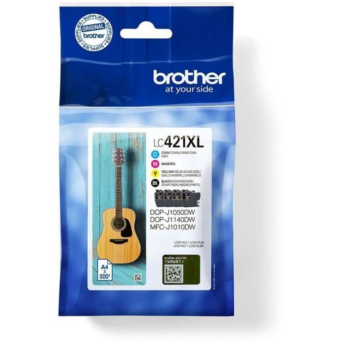 4 Ink cartridges LC421XLVAL - BROTHER - Black, Cyan, Magenta and Yellow 500 pages - For DCP-J1050DW, MFC-J1010DW and DCP-J1140DW