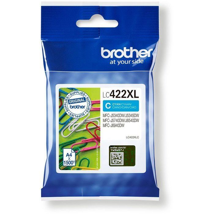 Cartridge LC422XLC - BROTHER - Cyan - 1500p - For Business Smart MFC-J5340DW, MFC-J5345DW, MFC-J5740DW, MFC-J6540DW and MFC-J6940DW