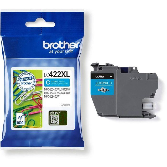 Cartridge LC422XLC - BROTHER - Cyan - 1500p - For Business Smart MFC-J5340DW, MFC-J5345DW, MFC-J5740DW, MFC-J6540DW and MFC-J6940DW