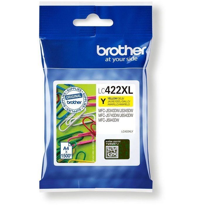 Cartridge LC422XLY - BROTHER - Yellow - 1500p - For Business Smart MFC-J5340DW, MFC-J5345DW, MFC-J5740DW, MFC-J6540DW and MFC-J6940DW