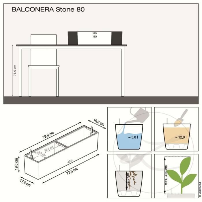 LECHUZA Jardiniere BALCONERA Stone 80 ALL-IN-ONE Beige