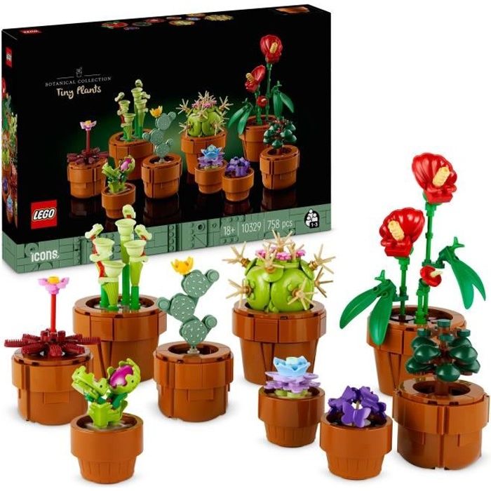 LEGO Icons 10329 Miniature Plants, Botanical Collection 9 Artificial Plants with Flowers, Home Decor
