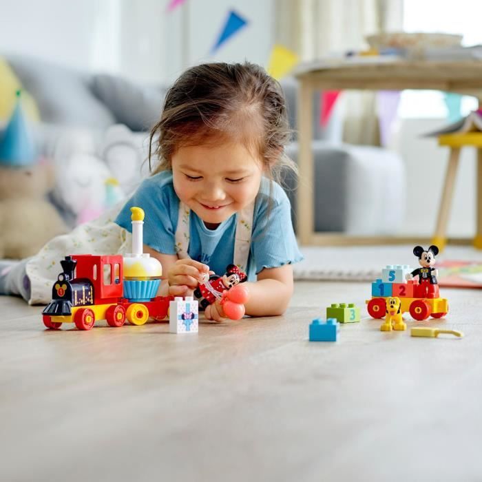 LEGO DUPLO 10941 Mickey and Minnie Birthday Train, Baby Train Toy with Cake and Balloons