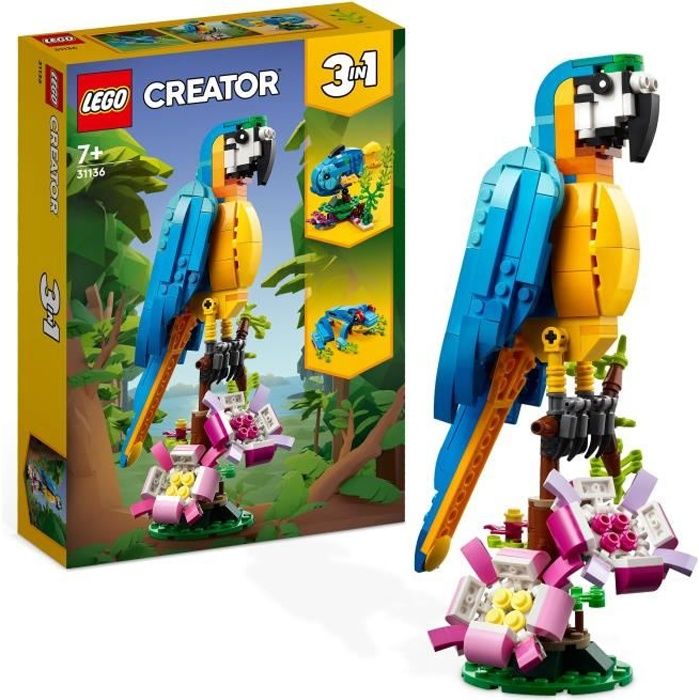 Lego Creator 3-in-1 31136 Exotic parrot, jungle animal figurines, with frog and fish