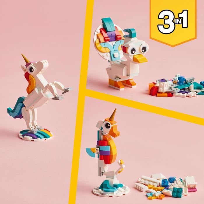 Lego Creator 3-in-1 31140 The magic unicorn, hippocampal and peacock toy, animal figurines