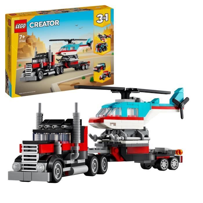 LEGO 31146 Creator 3in1 Trailer Truck with Helicopter, Helicopter Toy and Truck, Plane and Tanker