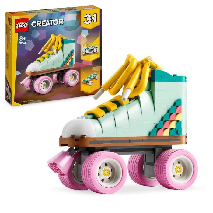 LEGO 31148 Creator 3in1 Retro Roller Skates, Toy with Mini-Skateboard and Boombox, Retro Decoration