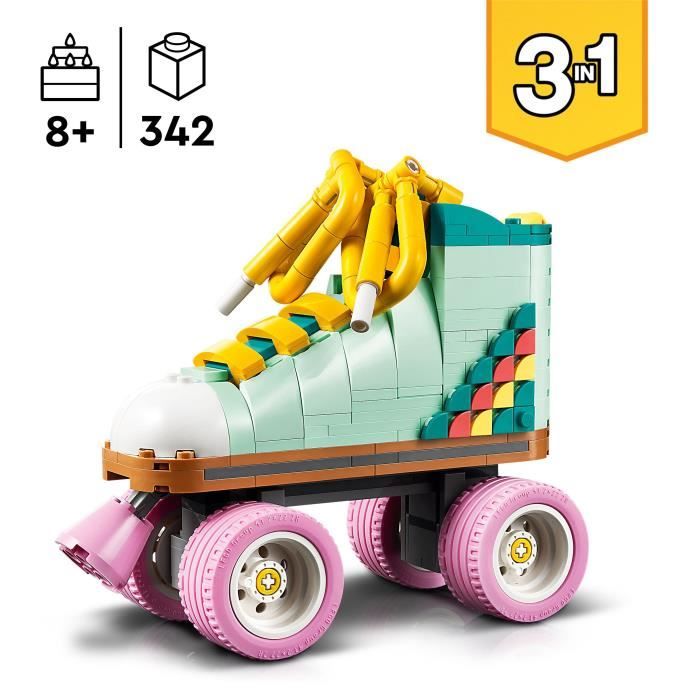 LEGO 31148 Creator 3in1 Retro Roller Skates, Toy with Mini-Skateboard and Boombox, Retro Decoration