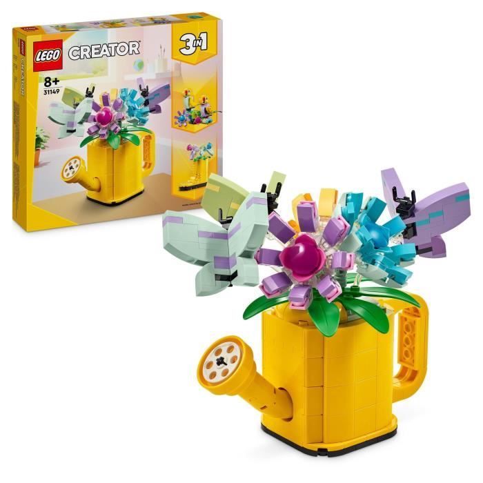 LEGO 31149 Creator 3in1 Flowers in the Watering Can, Children's Toy, with Watering Can, Bouquet of Flowers and 2 Birds