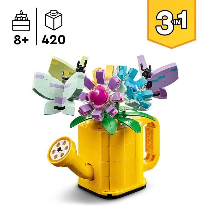LEGO 31149 Creator 3in1 Flowers in the Watering Can, Children's Toy, with Watering Can, Bouquet of Flowers and 2 Birds