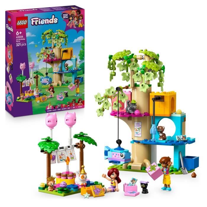 LEGO Friends 42666 Birthday Party and Cat Tree - Game for Girls Ages 6 and Up