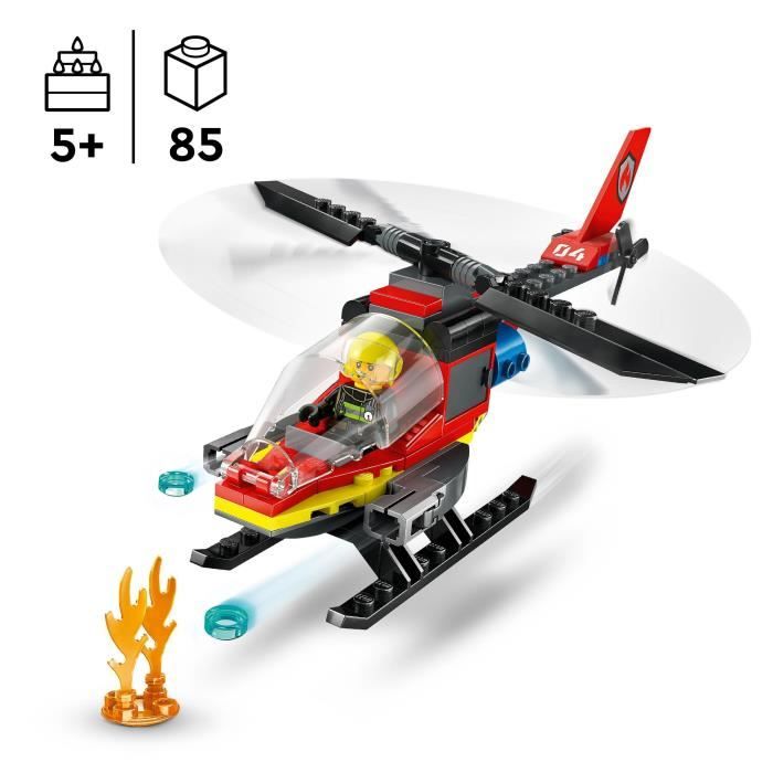 LEGO 60411 City Fire Rescue Helicopter, Toy with Firefighter Pilot Minifigures, Gift for Children