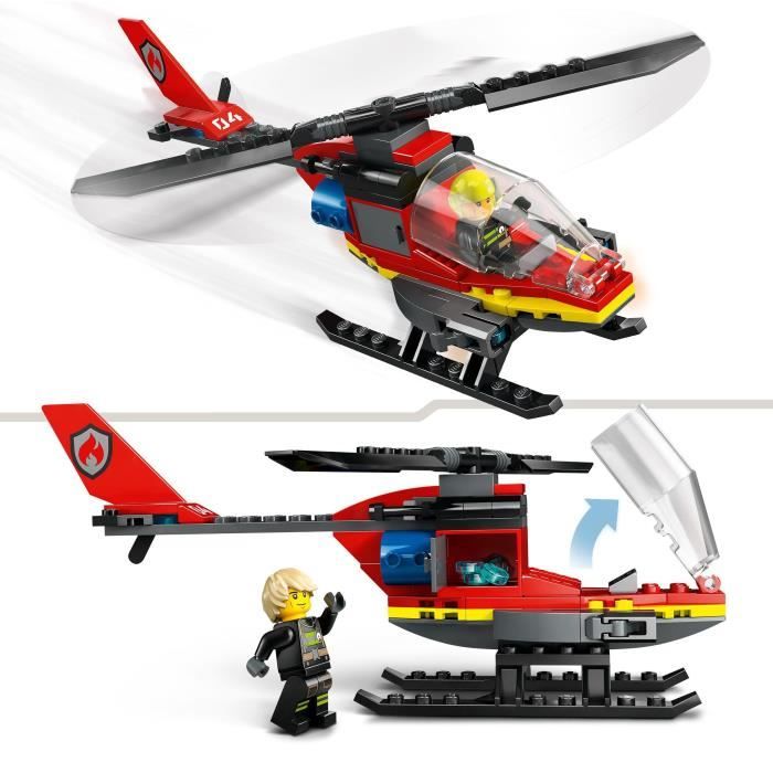 LEGO 60411 City Fire Rescue Helicopter, Toy with Firefighter Pilot Minifigures, Gift for Children