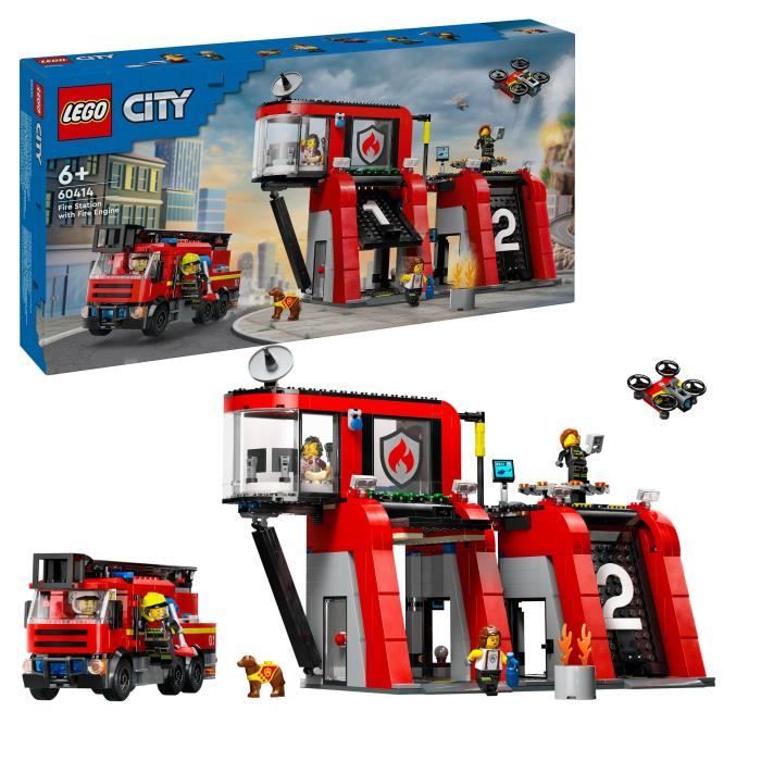 LEGO 60414 City Fire Station and Fire Truck, Dog Figure Toy and 5 Minifigures, Children's Gift