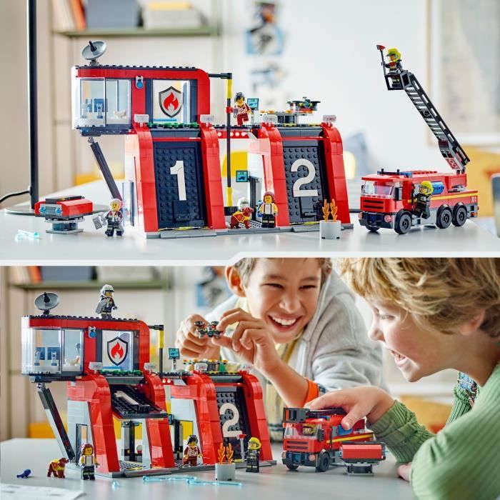 LEGO 60414 City Fire Station and Fire Truck, Dog Figure Toy and 5 Minifigures, Children's Gift