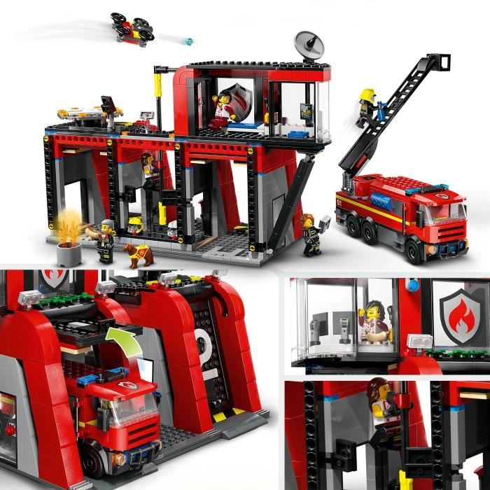 LEGO 60414 City Fire Station and Fire Truck, Dog Figure Toy and 5 Minifigures, Children's Gift