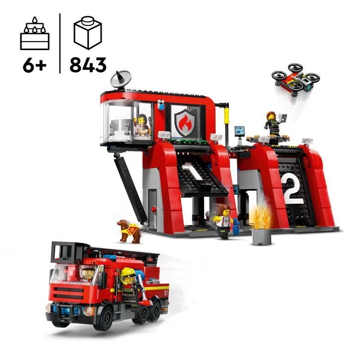 LEGO 60414 City Fire Station and Fire Truck, Dog Figure Toy and 5 Minifigures, Children's Gift