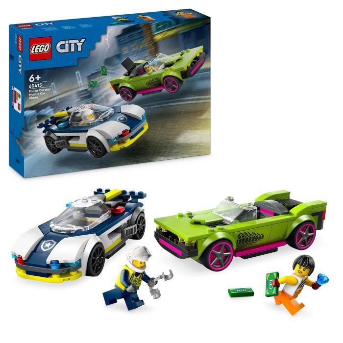 LEGO 60415 City The Chase between the Police Car and the Super Car, Toy with Minifigures, Gift for Children
