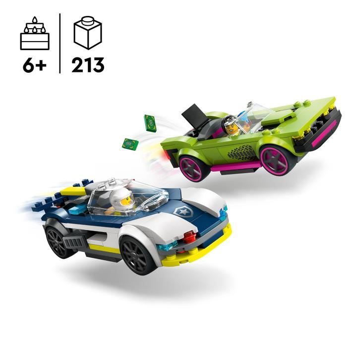 LEGO 60415 City The Chase between the Police Car and the Super Car, Toy with Minifigures, Gift for Children