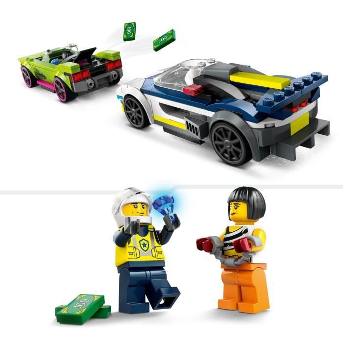 LEGO 60415 City The Chase between the Police Car and the Super Car, Toy with Minifigures, Gift for Children
