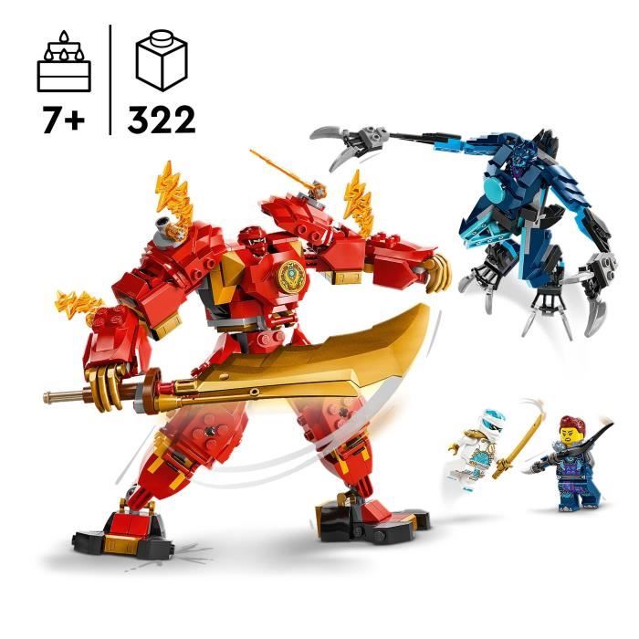 LEGO 71808 NINJAGO Kai's Fire Elemental Robot, Ninja Toy with Customizable Figure Plus Kai and Zane Minifigures