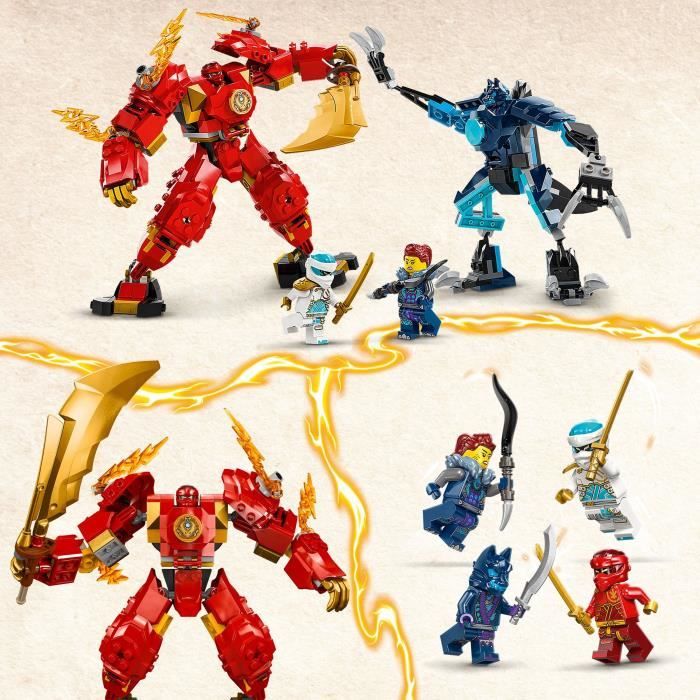 LEGO 71808 NINJAGO Kai's Fire Elemental Robot, Ninja Toy with Customizable Figure Plus Kai and Zane Minifigures